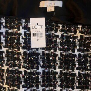 LOFT Shimmer Tweed Mini Skirt – Size 16 – NWT – Black & White w/Metallic Thread